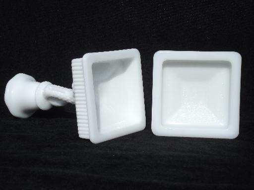 pair Imperial glass dolphin candlesticks, antique milk glass reproductions