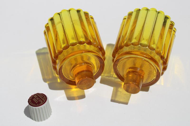pair amber yellow glass peg votive cup candle holders, vintage Beacon Hill label