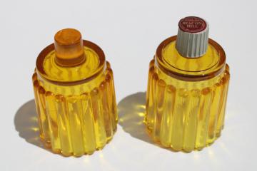pair amber yellow glass peg votive cup candle holders, vintage Beacon Hill label