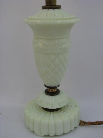 pair antique electric Akro Agate custard glass vanity lamps