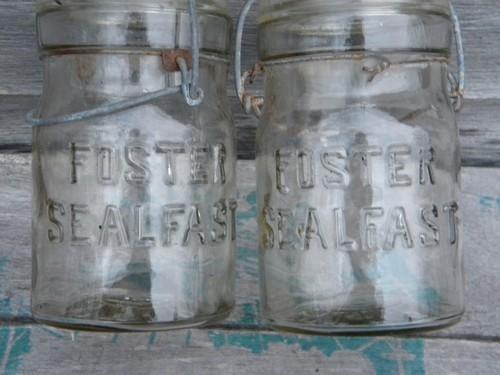 Pair Antique Vintage 1pt Foster Seal Fast Canning Jars W wire Bails Pair Antique Vintage 1pt Foster Seal Fast Canning Jars W wire Bails