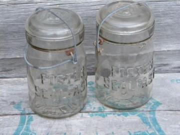 pair antique vintage 1pt Foster Seal Fast canning jars w/wire bails