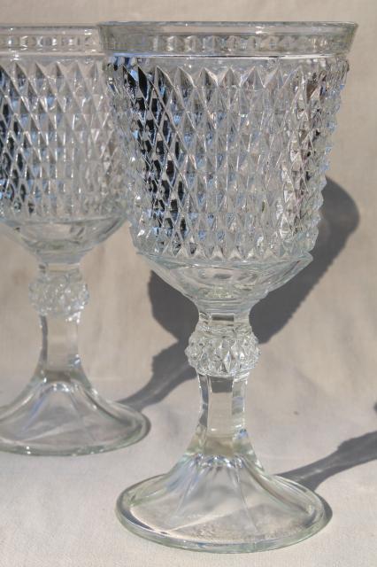 pair huge glass goblet vases, diamond point pattern pressed glass apothecary jar urns