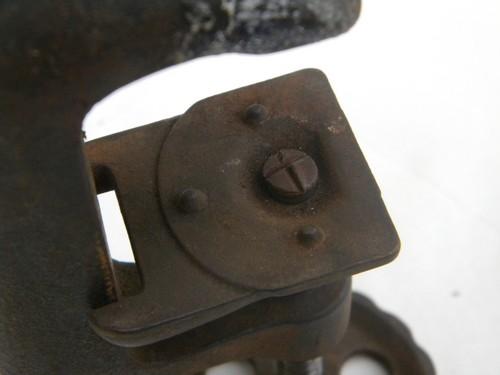 pair large antique iron farm worktable clamps w/cast handwheels