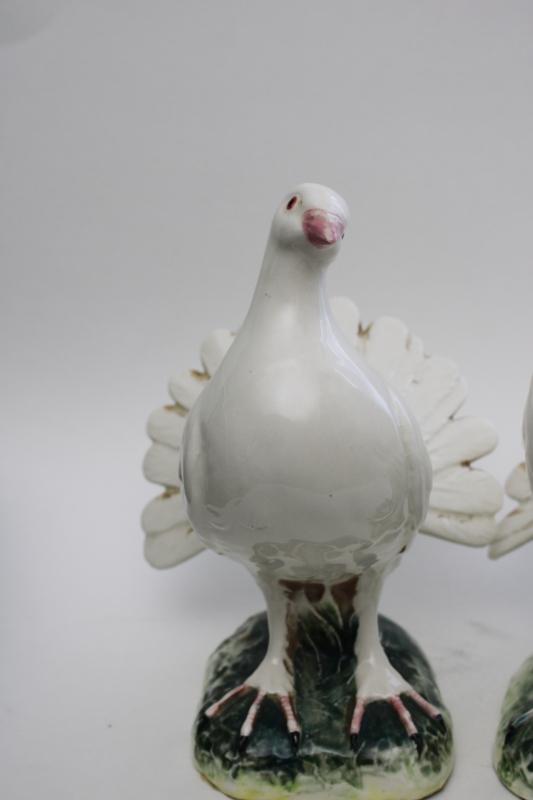 pair large ceramic birds figurines, doves or white pigeons, vintage wedding decor