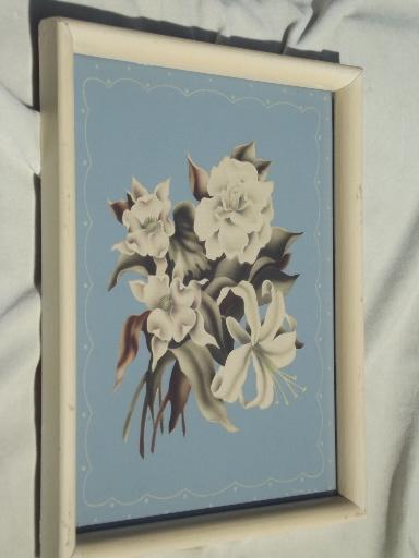 pair of 40s vintage Turner floral prints, shabby cottage flower pictures