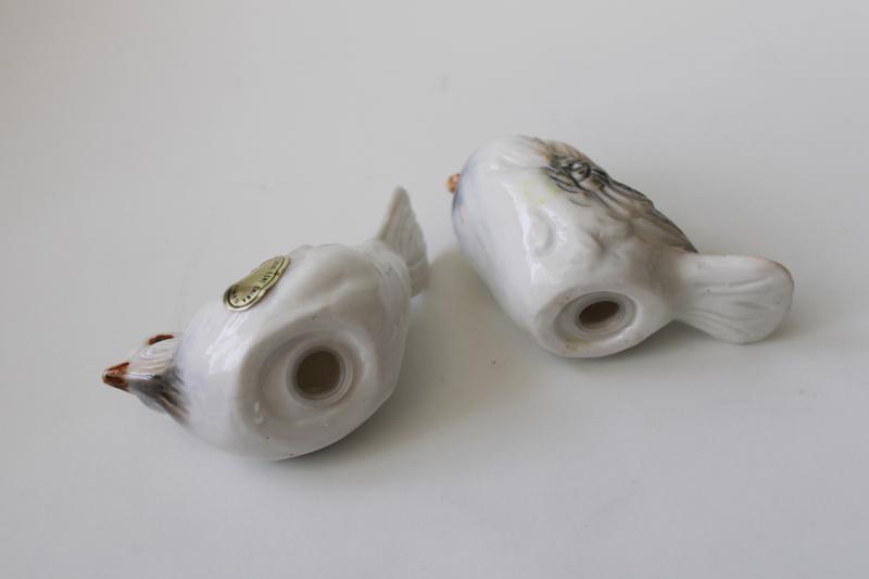 pair of bone china birds, brown sparrows S&P shakers set 80s vintage ...