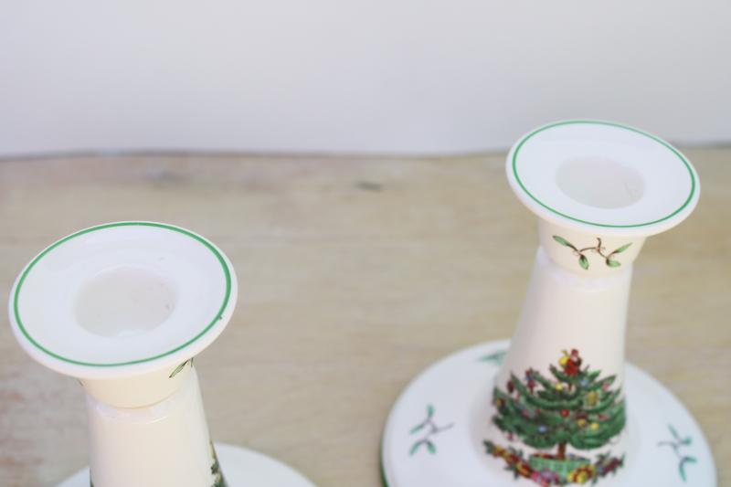 pair of candlesticks vintage Spode England Christmas tree pattern candle holders