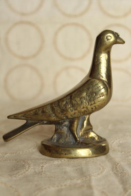 pair of doves, vintage solid brass birds animal figurines, heavy paperweights or bookends