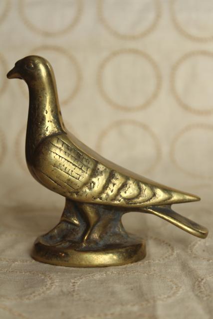 pair of doves, vintage solid brass birds animal figurines, heavy paperweights or bookends