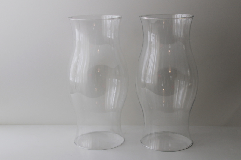 pair of hand blown glass hurricanes, large candle shades chimneys