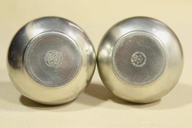 pair of heavy pewter bud vases to hold a few flowers, mid century mod vintage