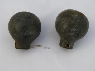 pair of old antique solid brass ball tops for buggy horse harness hames