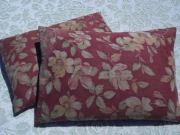 pair of old feather pillows, lovely vintage floral cotton fabric covers