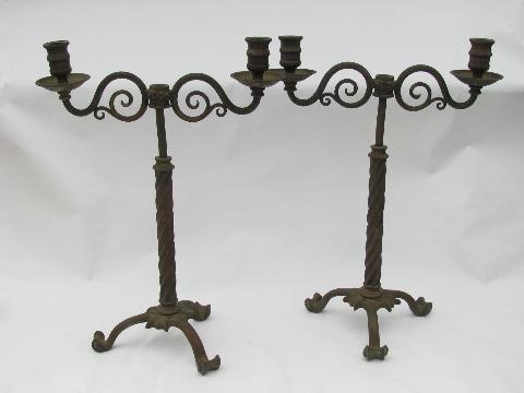 pair of ornate antique brass gaslight candelabra candlestick banquet lamps, circa 1890s
