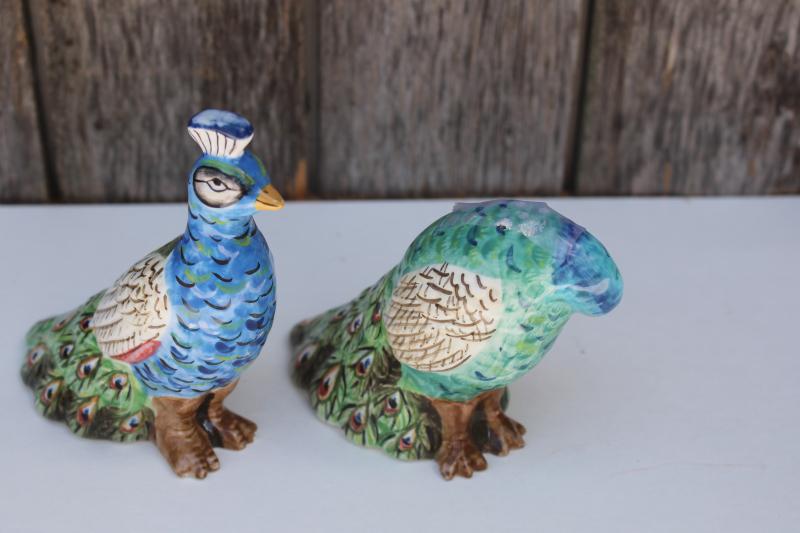 Pair Of Peacocks Ceramic Sandp Large China Bird Figurines Salt And Pepper Shakers 3936