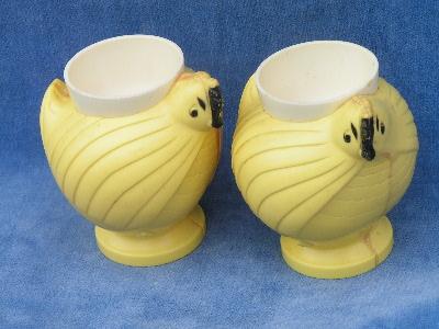 pair of retro 50's plastic egg cups, chickens