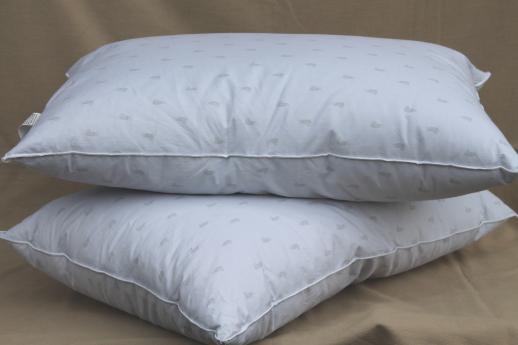 pair of soft puffy duck down / feather pillows, 90s vintage luxury bedding