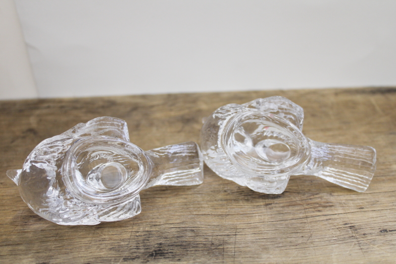 pair of sparrows, clear glass bird figurines candle holders, songbirds