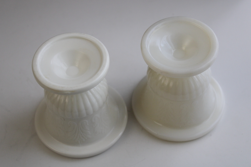 pair of tiny art deco vases Macbeth Evans Creamax translucent ivory glass, vintage depression glass