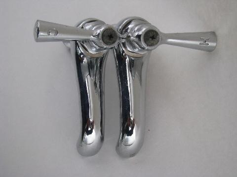 pair of vintage architectural chrome lavatory sink faucet taps