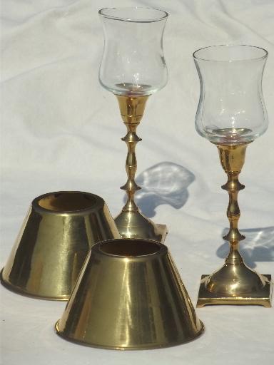 pair of vintage brass candle lamps, solid brass candlesticks w/ shades