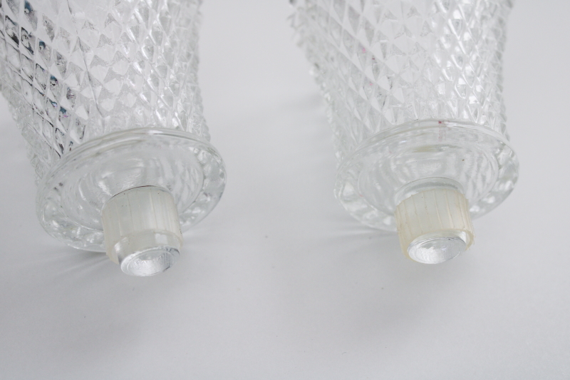 pair of vintage clear glass peg style votive candle holders diamond pattern