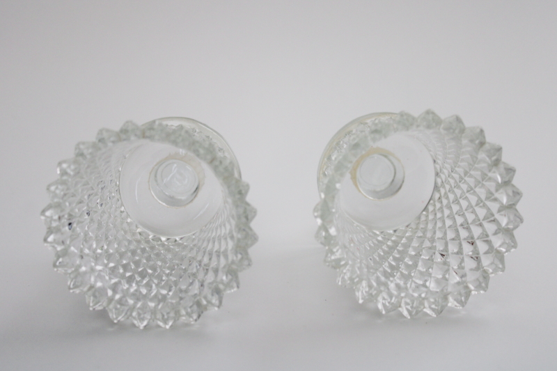 pair of vintage clear glass peg style votive candle holders diamond pattern