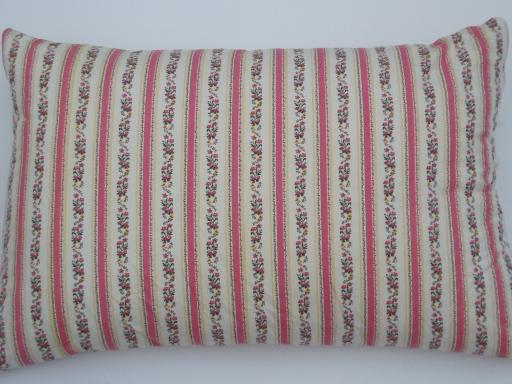 pair of vintage feather pillows, polished cotton floral stripe ticking