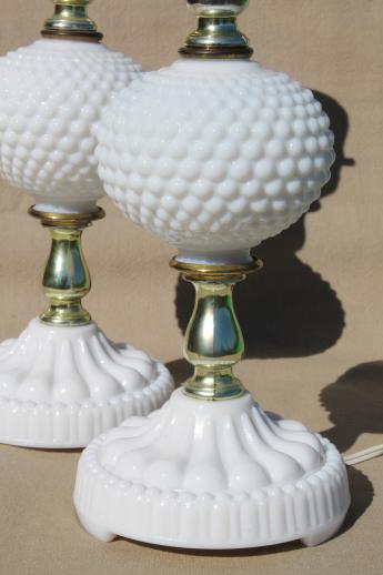 pair of vintage hobnail milk glass boudoir vanity table lamps, cottage style!