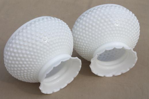 pair of vintage hobnail milk glass shades, lampshades for student lamp or hanging light