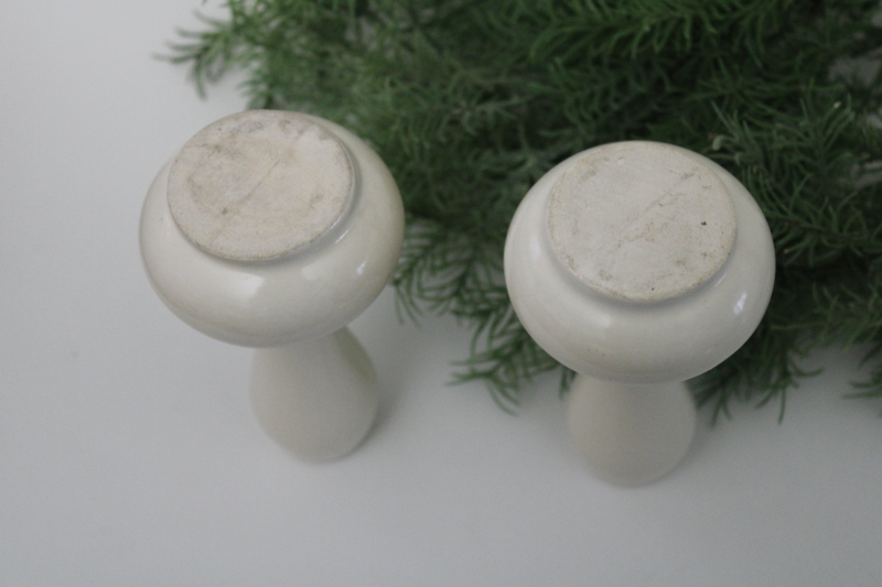 pair of vintage matte white ceramic vases, small gourd shapes mid century modern USA pottery
