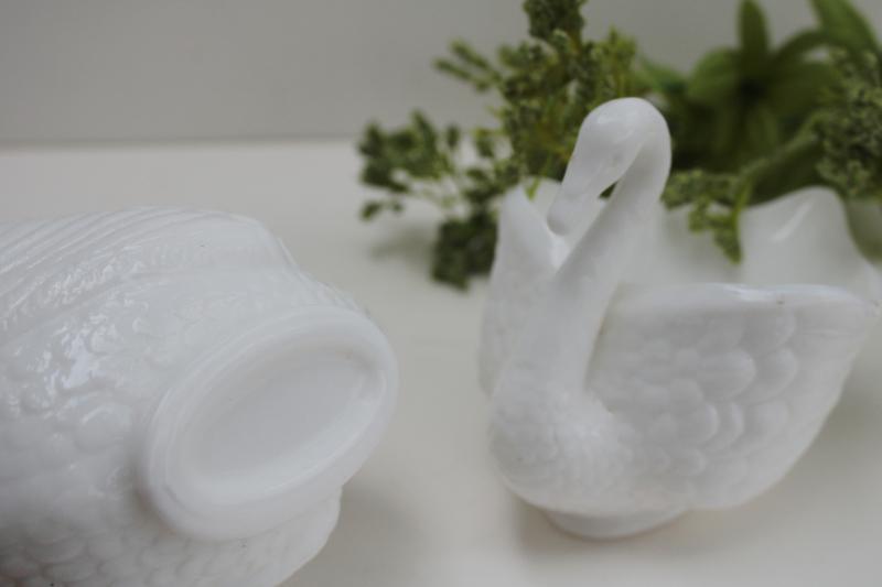 pair of vintage milk glass swans, small trinket dishes or candle holders