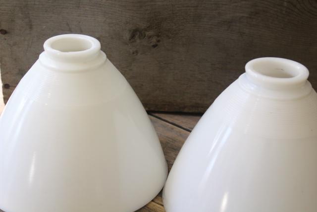 pair of vintage white glass diffuser shades, lamp shade reflector waffle milk glass