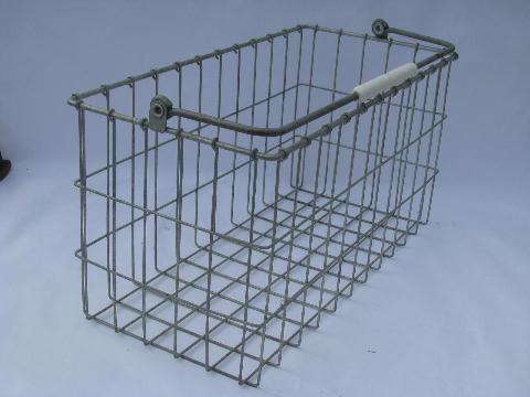 pair old milk bottle carrier baskets, vintage wire dairy crates w/ handles