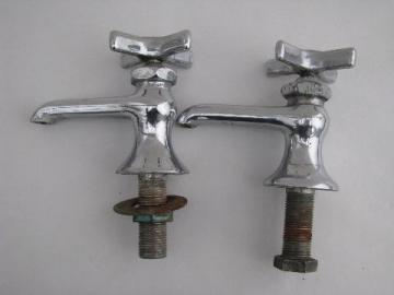 pair vintage art deco chrome lavatory faucet taps Chicago Faucets