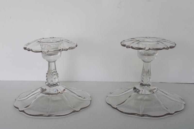pair vintage crystal clear Cambridge elegant glass candlesticks 3900 / 67 unetched