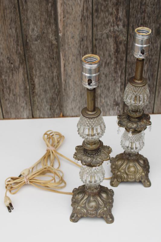 pair vintage glass boudoir lamps for bedroom night stand, vanity table dresser lamps