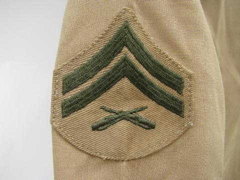 pair vintage khaki tan woman's US Army uniform shirts w/rifle patched