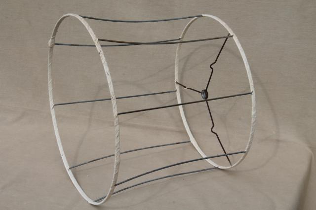pair vintage lampshade frames, bare wire shades w/ unbleached cotton wrapping