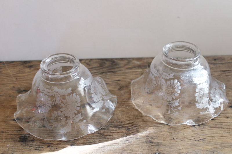 pair vintage ruffled glass shades daisy floral clear glass light shade pair