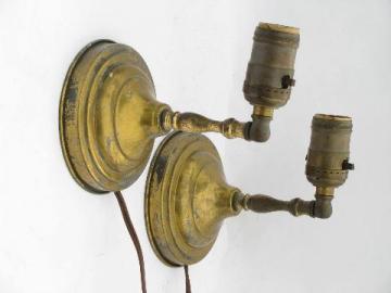 pair vintage solid brass wall sconces, small sconce lamp bedside reading lights