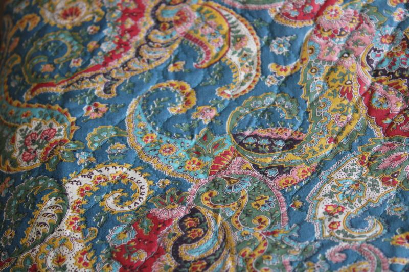 paisley print cotton machine quilted fabric, padded poly fiberfill backing