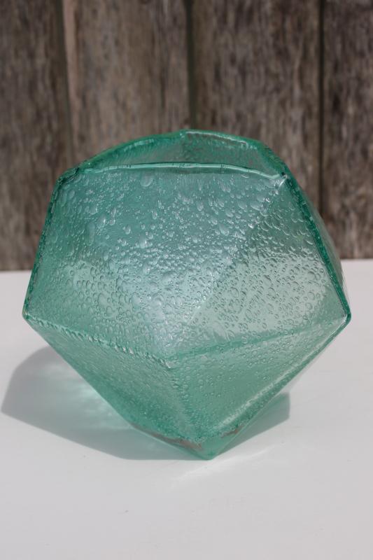 pale green recycled glass eco vase or terrarium, mod geometric shape seeded glass