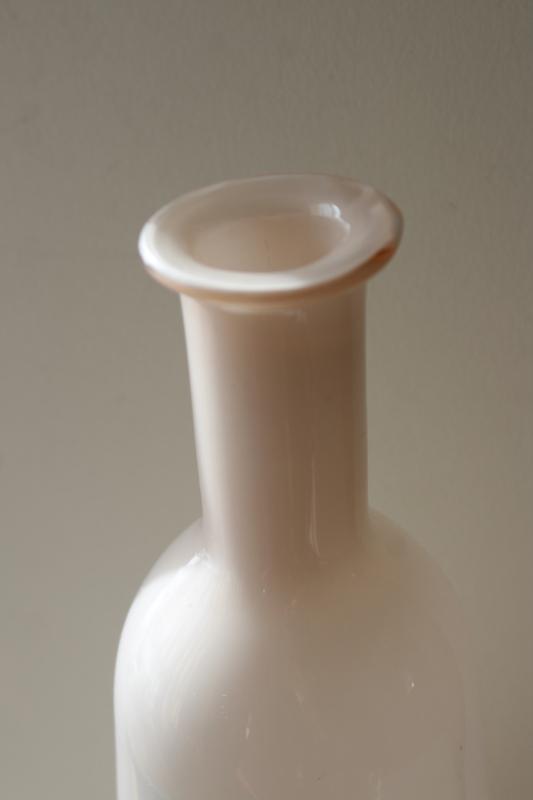 pale pink cased glass floor vase, tall bottle shape 1960s vintage Italian art glass