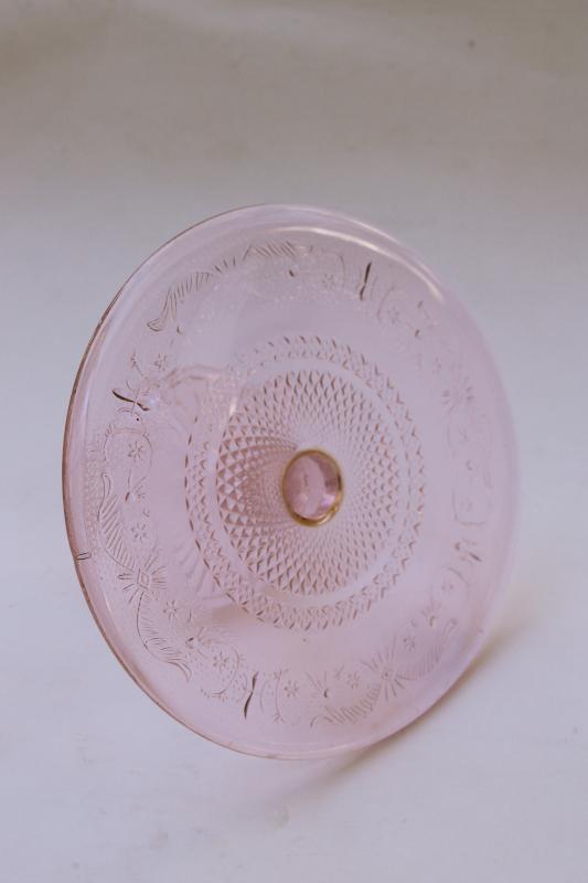 pale pink sandwich glass mini cake stand or pedestal plate for candle or centerpiece