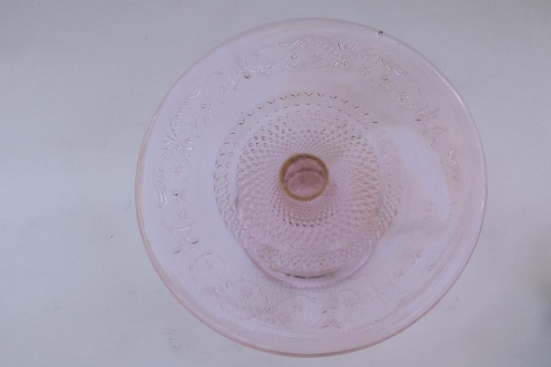 pale pink sandwich glass mini cake stand or pedestal plate for candle or centerpiece
