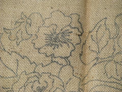pansy flowers vintage Pearl McGown hessian burlap hooked rug canvas