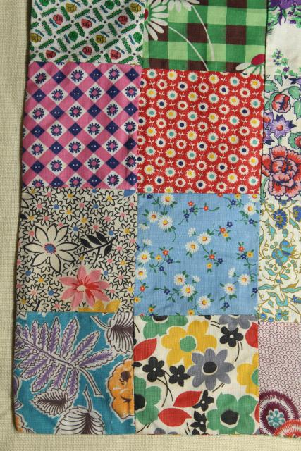 patchwork pieced quilt block cushion covers, vintage cotton print pillow cases