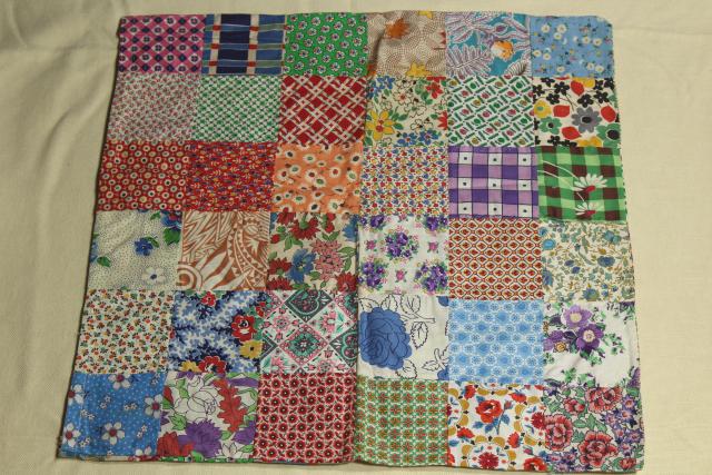 patchwork pieced quilt block cushion covers, vintage cotton print pillow cases